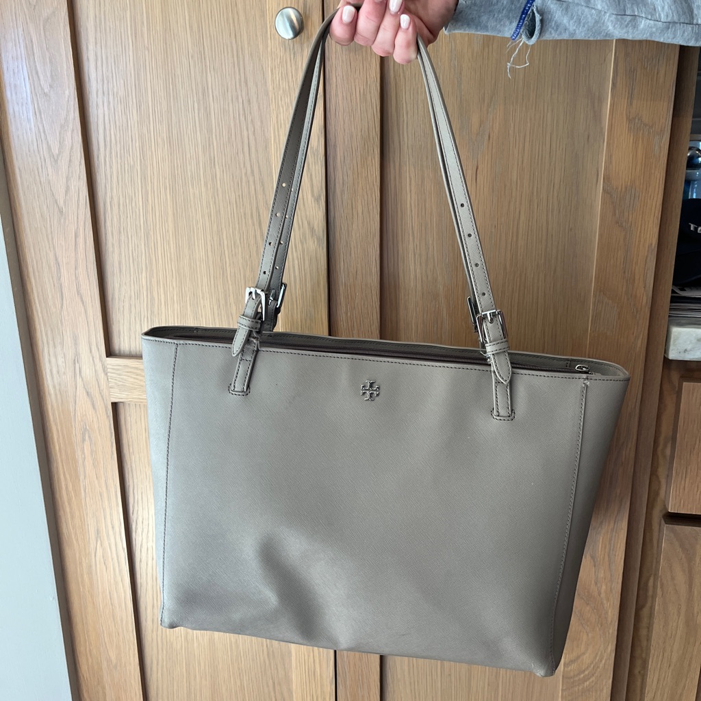 Tory Burch Taupe Tote With Laptop Sleeve